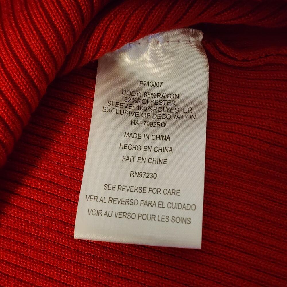 Almost Famous Sweater Womens M Red Cutout Sheer Puff Sleeve Rhinestone Top - Picture 9 of 12
